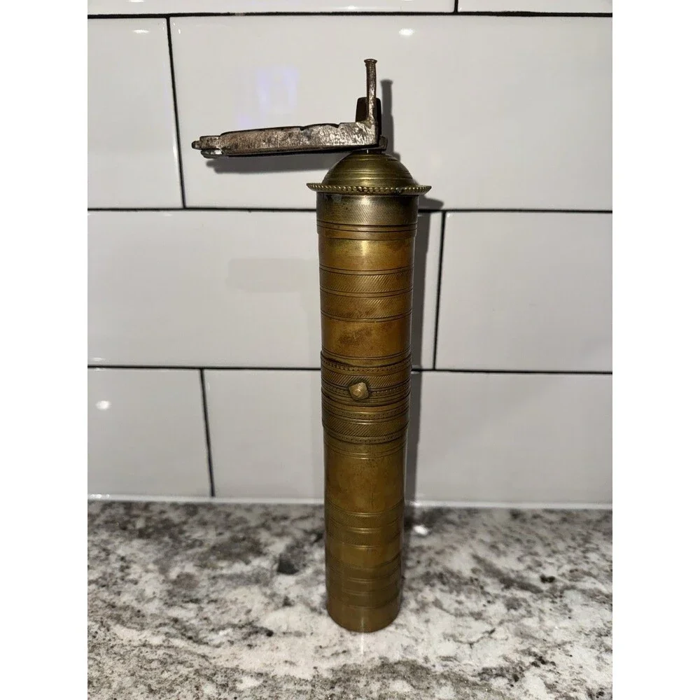 Vintage Brass Turkish Coffee Grinder No. 4 Hand Crank Coffee Mill Tested Works